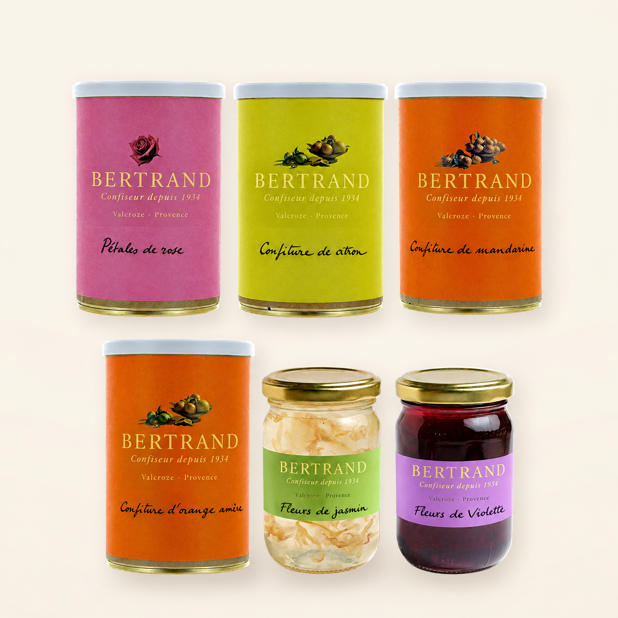 Assortiment de confitures et délices de fleurs Bertrand