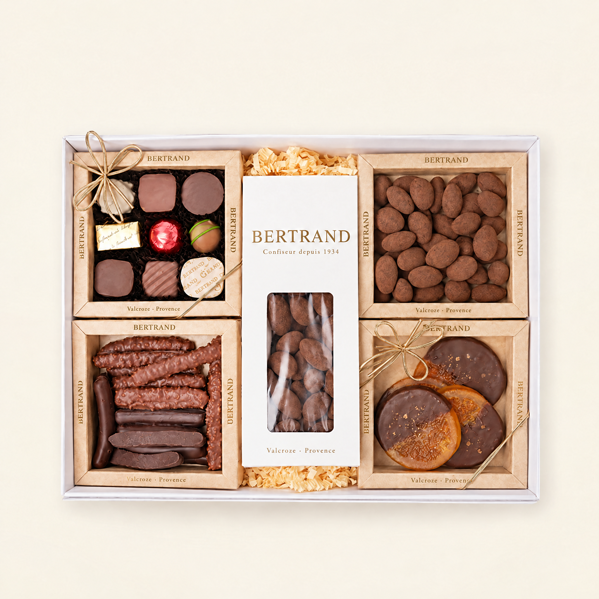 Panier Prestige Bertrand, assortiment de chocolats et confiseries