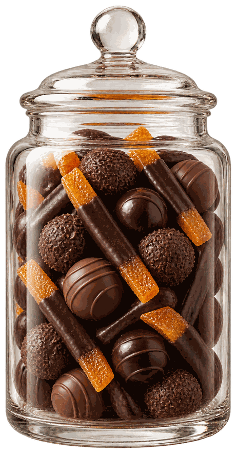 Bocal d'orangettes et de chocolats