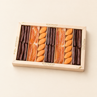 Coffret Tentation à l'orange Bertrand, orangettes, écorces confites et calissons