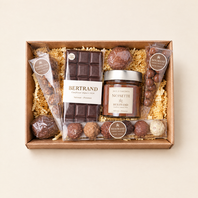 Panier gourmand chocolat Bertrand : tablette, pâte à tartiner et confiseries