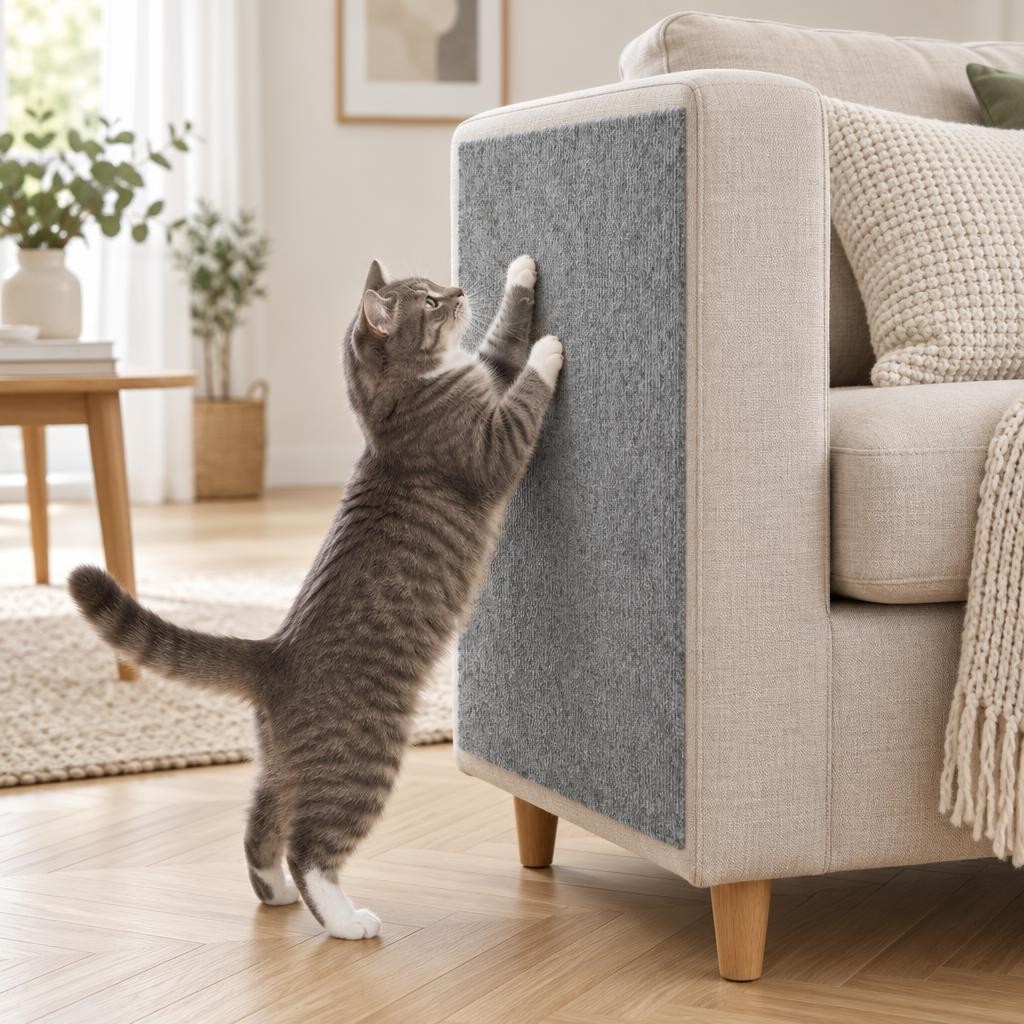 Chat griffant un tapis sur un canapé