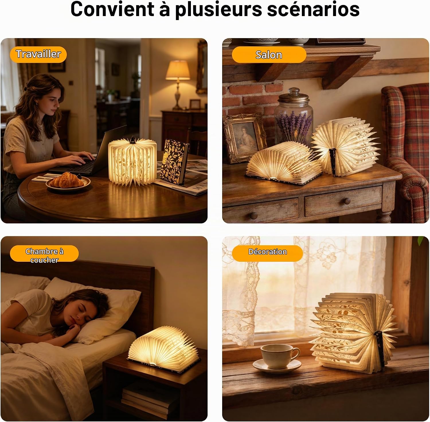 Lampe livre pliable noire à fleurs dorées, vue 3