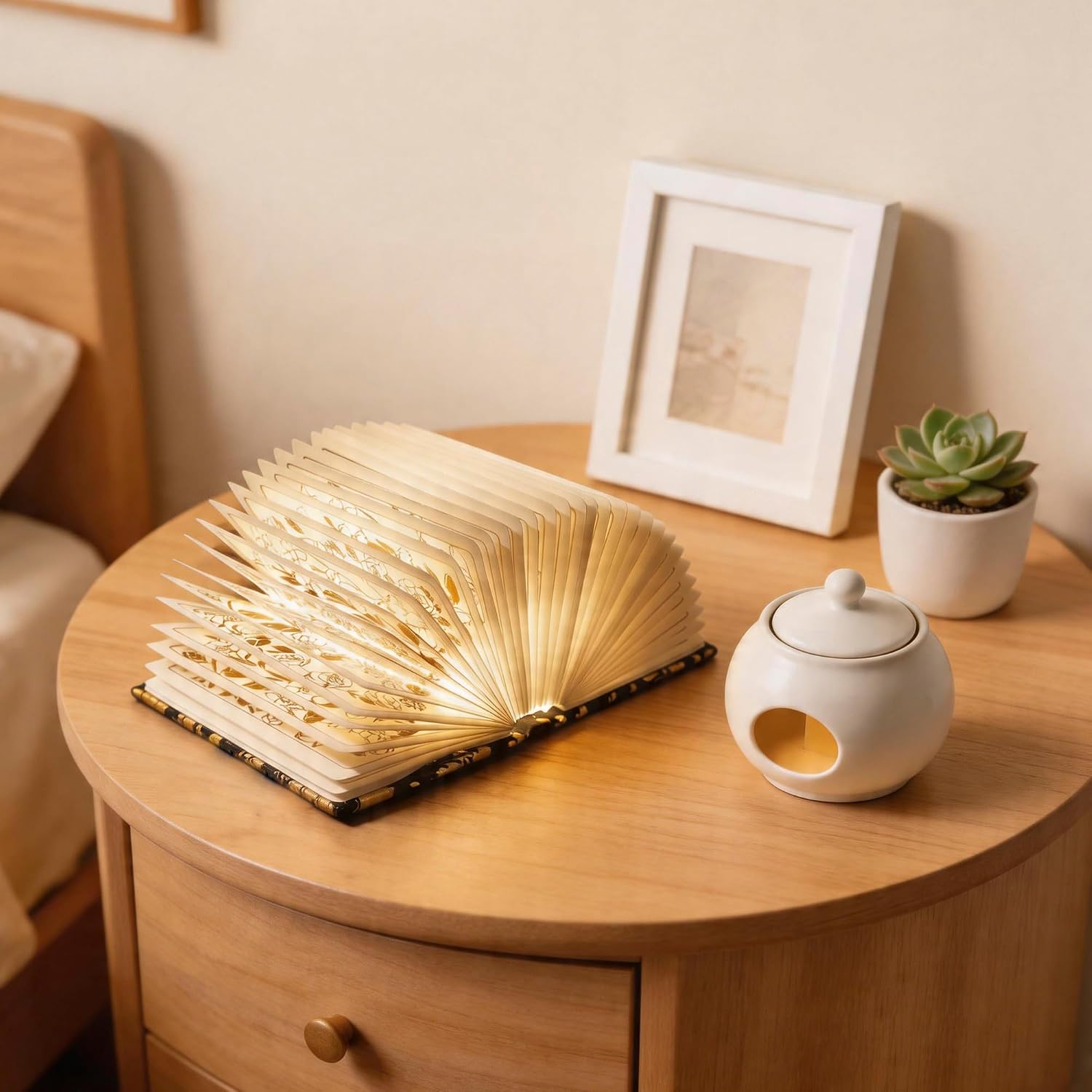 Lampe livre pliable noire à fleurs dorées, vue 9