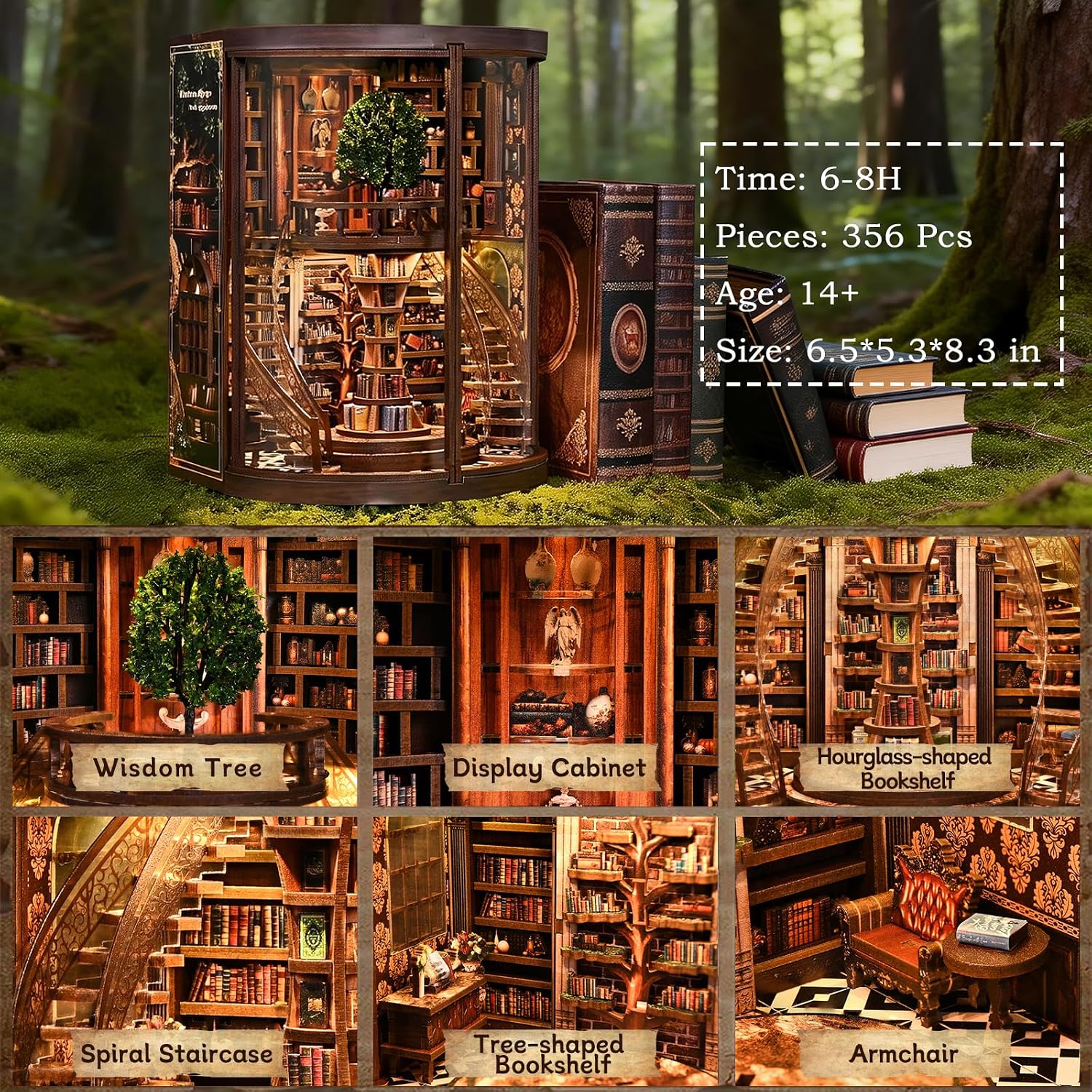 Book nook bibliothèque rotonde à monter, vue 2