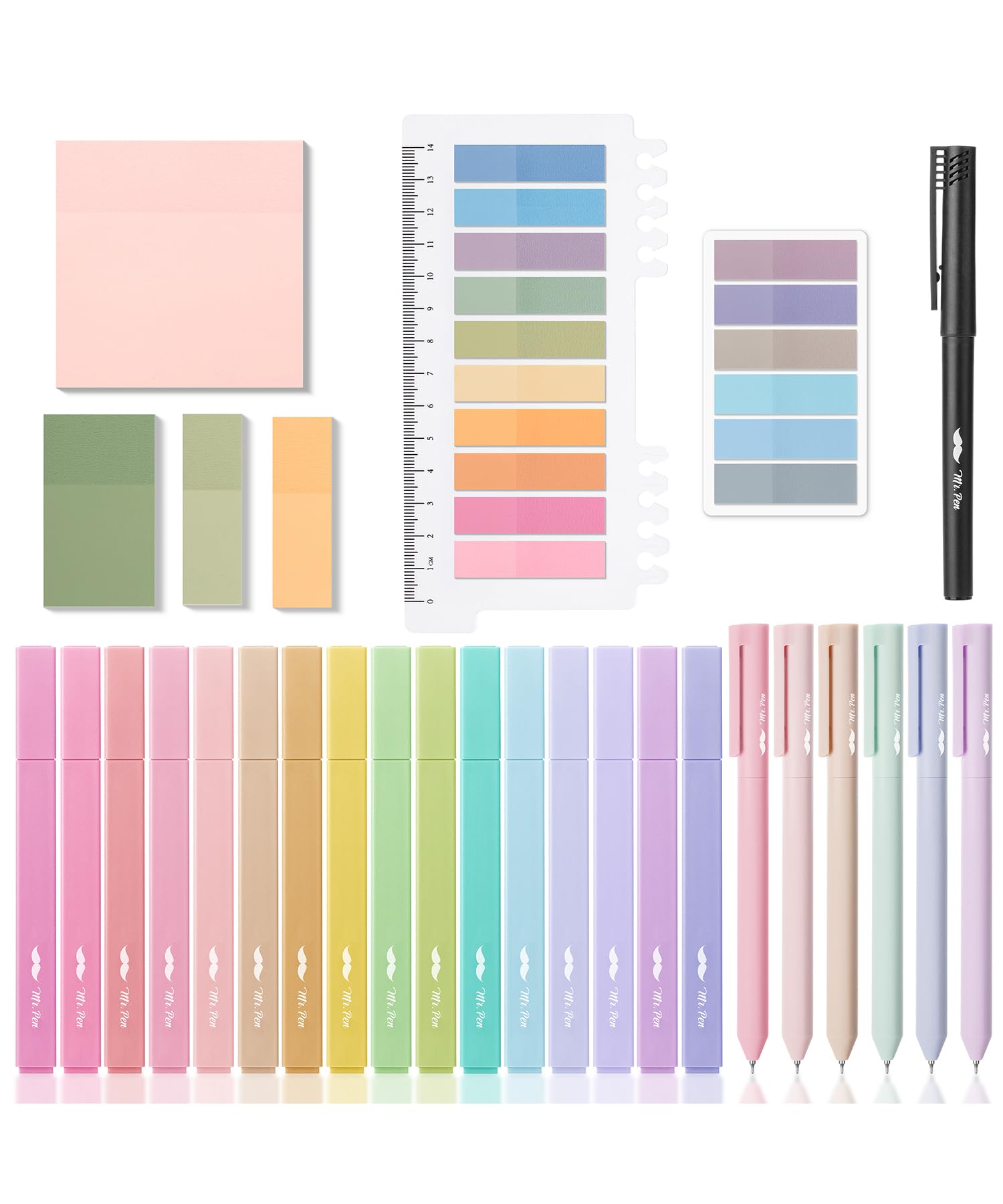 Kit dannotation de livres Mr. Pen : surligneurs pastel, stylos gel, notes et onglets adhésifs transparents