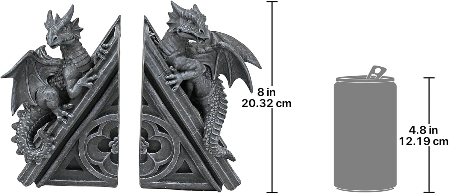 Serre-livres dragons ailés sur flèches gothiques en résine (paire), vue 6