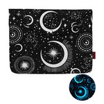 Pochette à livre rembourrée noire à motif lune et étoiles phosphorescent, avec bouton et poche avant