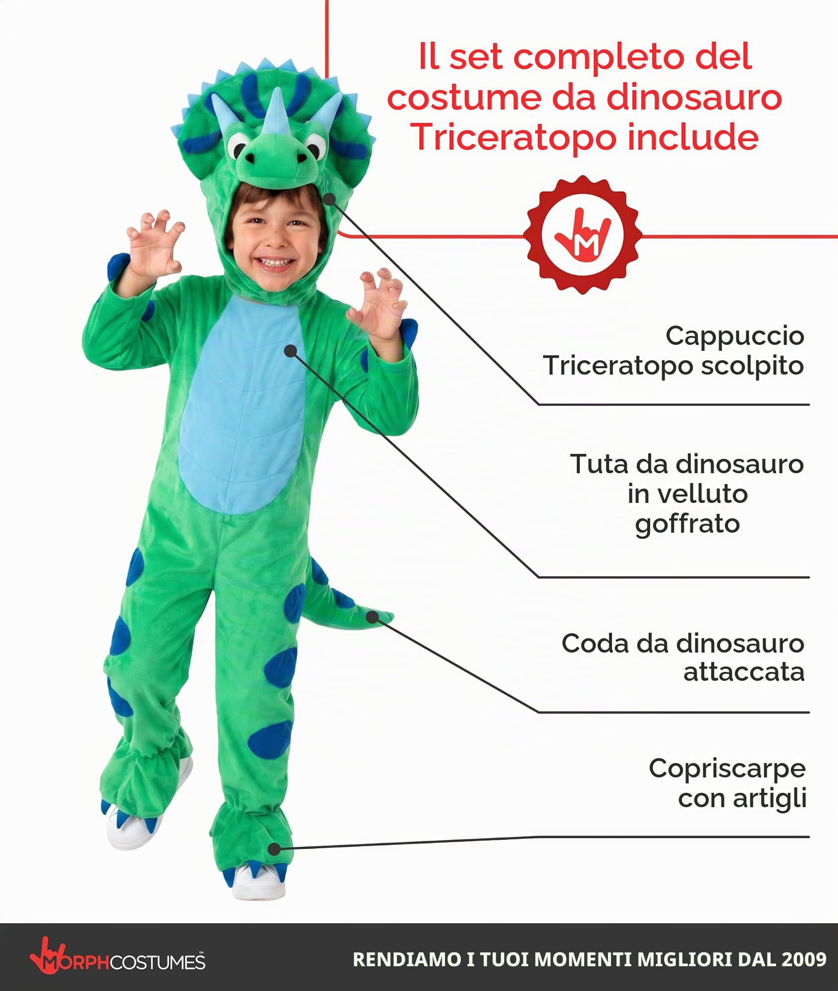 Costume Triceratopo blu Morph, altra vista