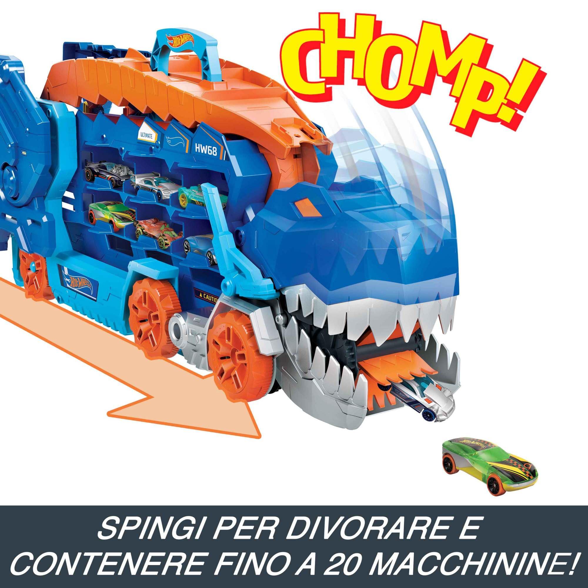 Pista a due corsie sul dorso del T-Rex Hot Wheels, dettaglio