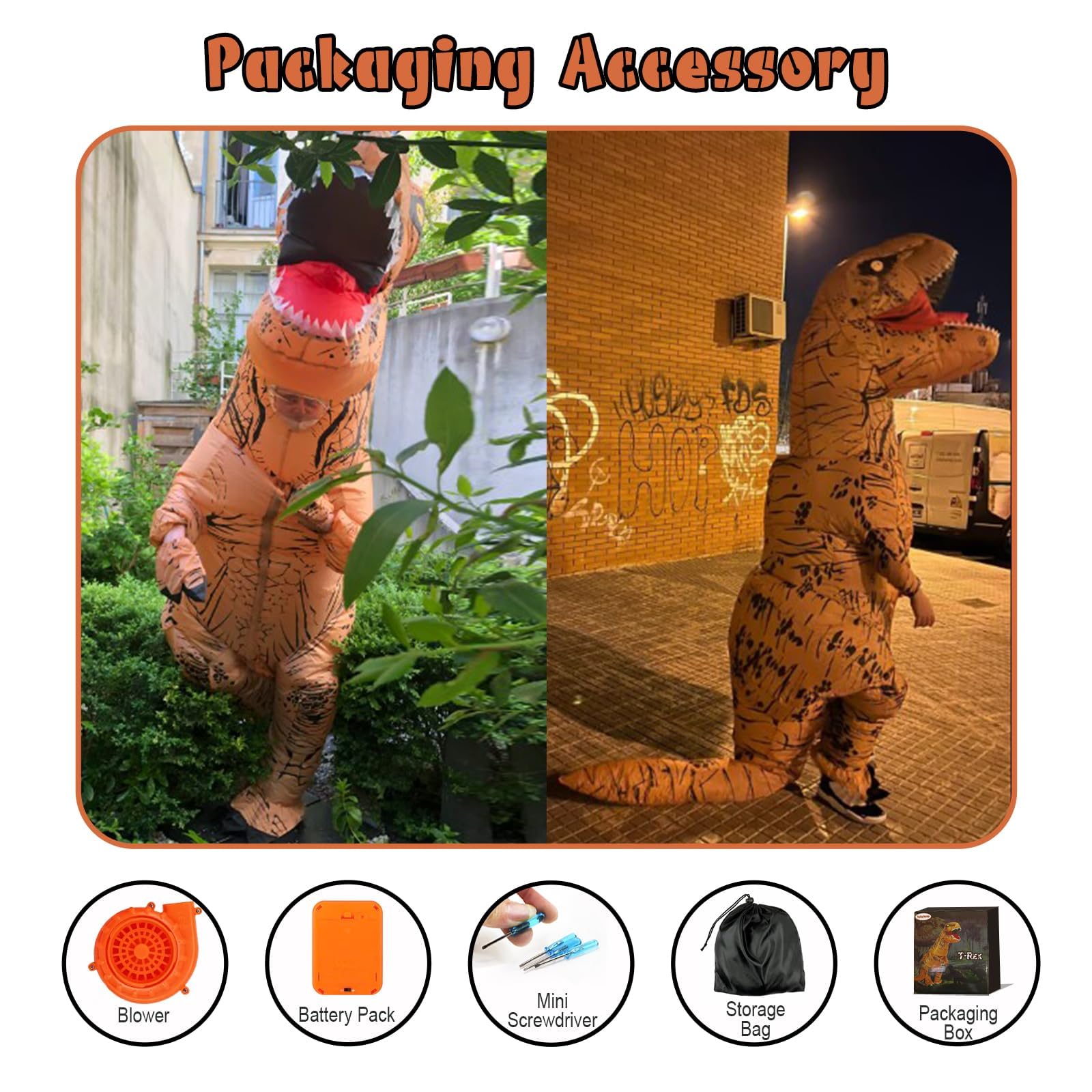 Costume gonfiabile T-Rex marrone PARAYOYO, altra vista