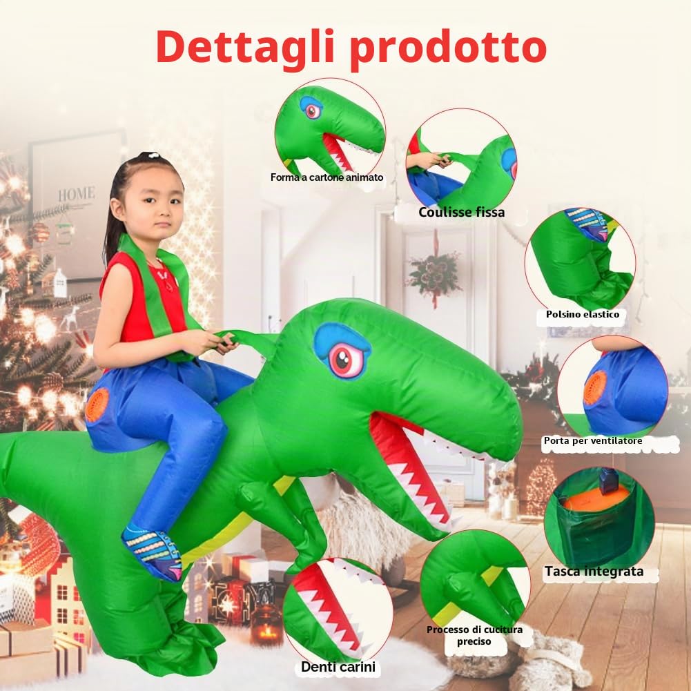 Costume gonfiabile dinosauro verde LOLANTA, dettaglio