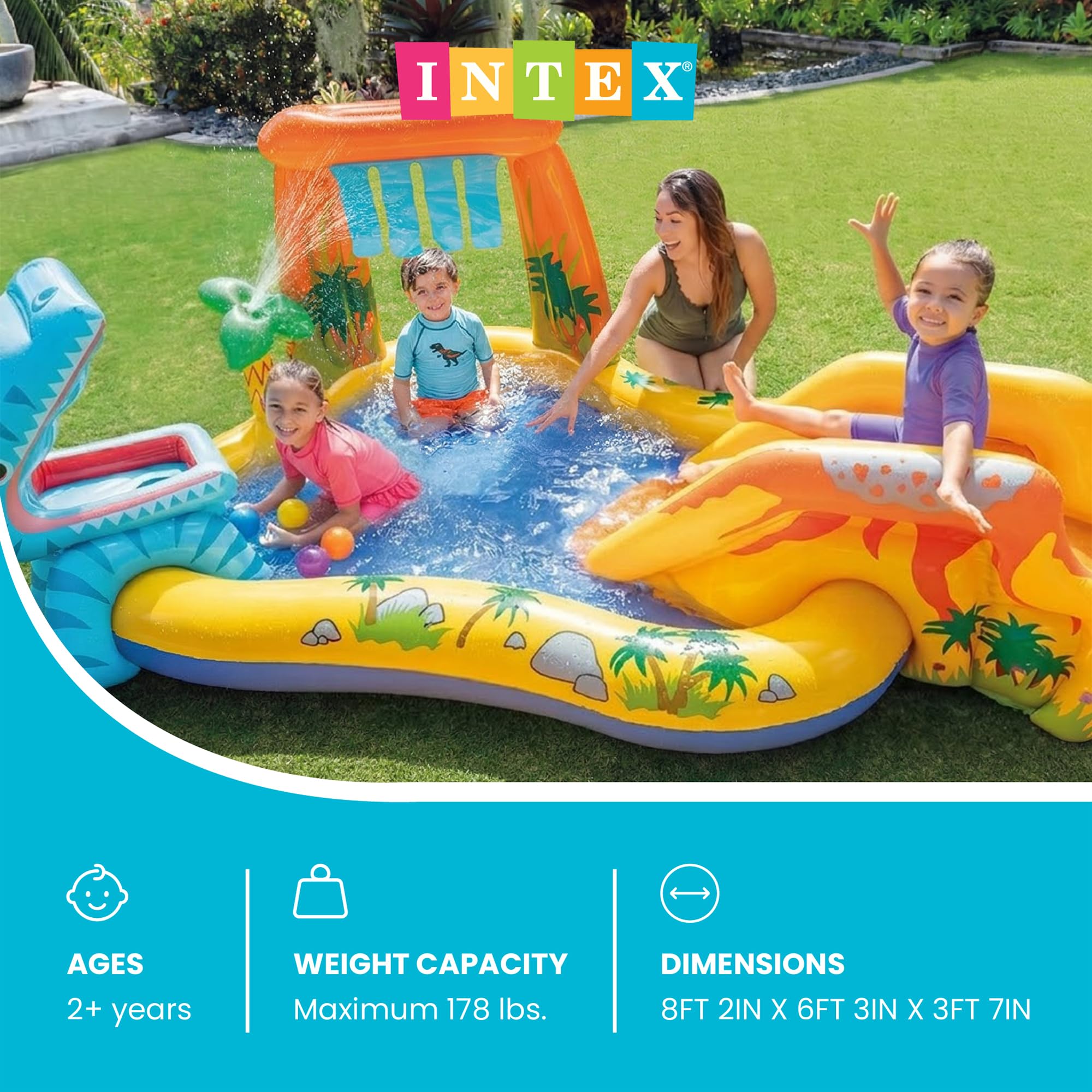 Bambini sullo scivolo della piscina Intex Playground, altra vista