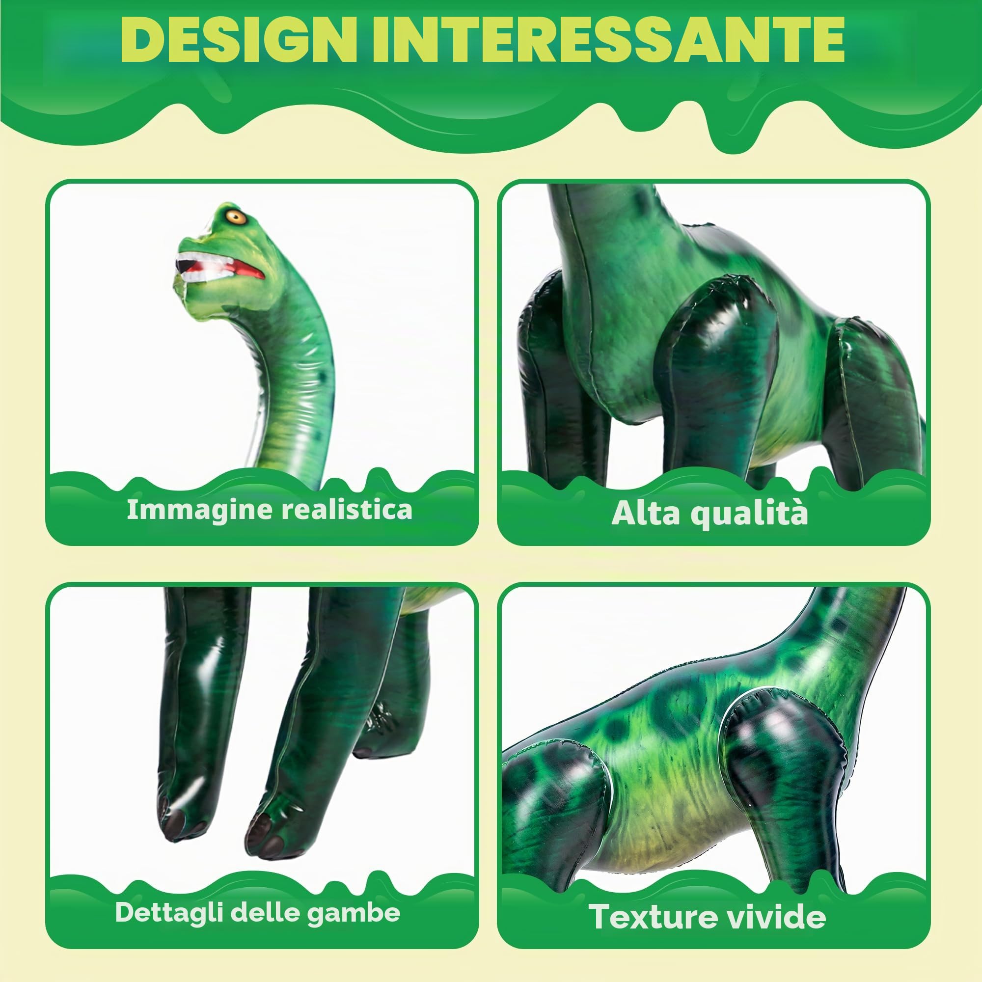 Brachiosauro gonfiabile JOYIN accanto a una piscina, altra vista