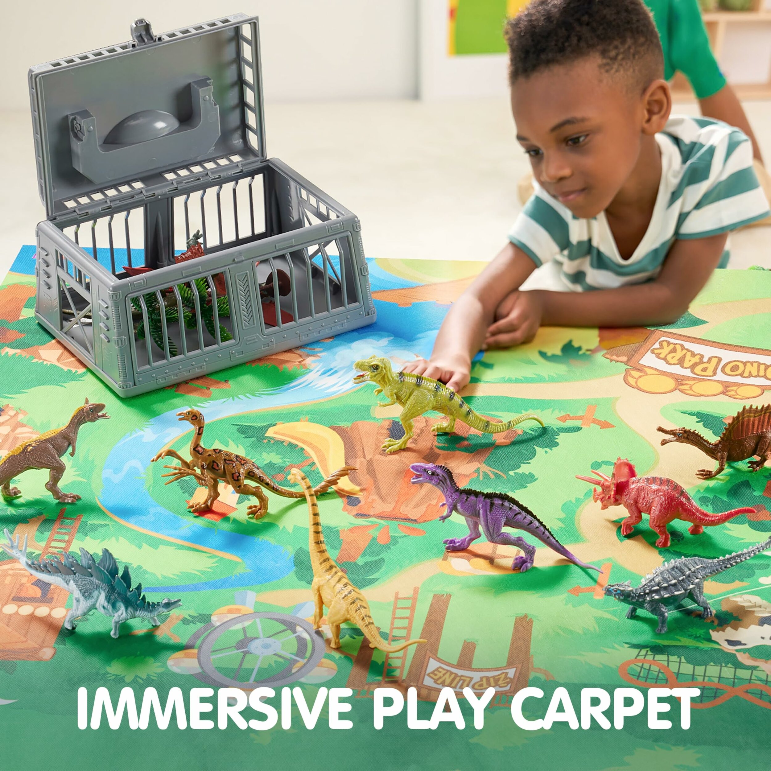 Dinosauri JOYIN sul tappeto da gioco, altra vista