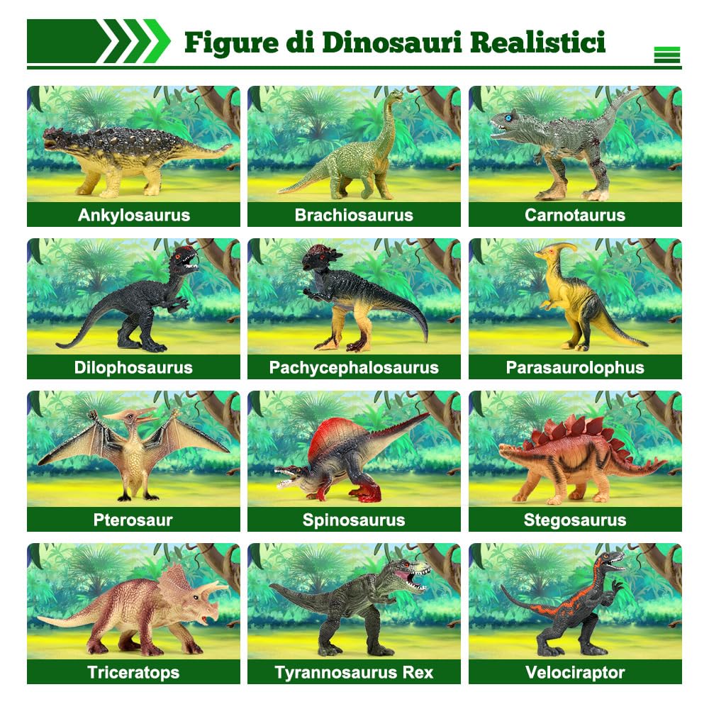 Figure di dinosauri FRUSE in fila, altra vista