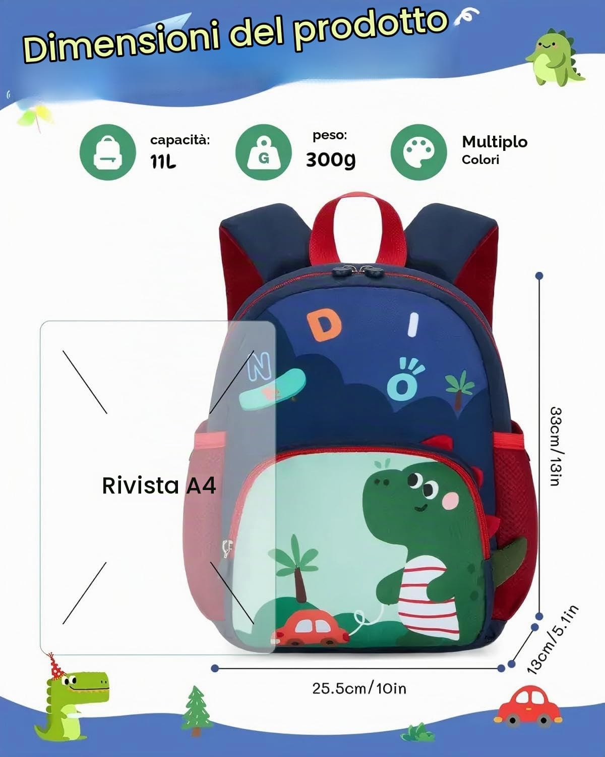 Zainetto asilo PROTAURI dinosauro, altra vista
