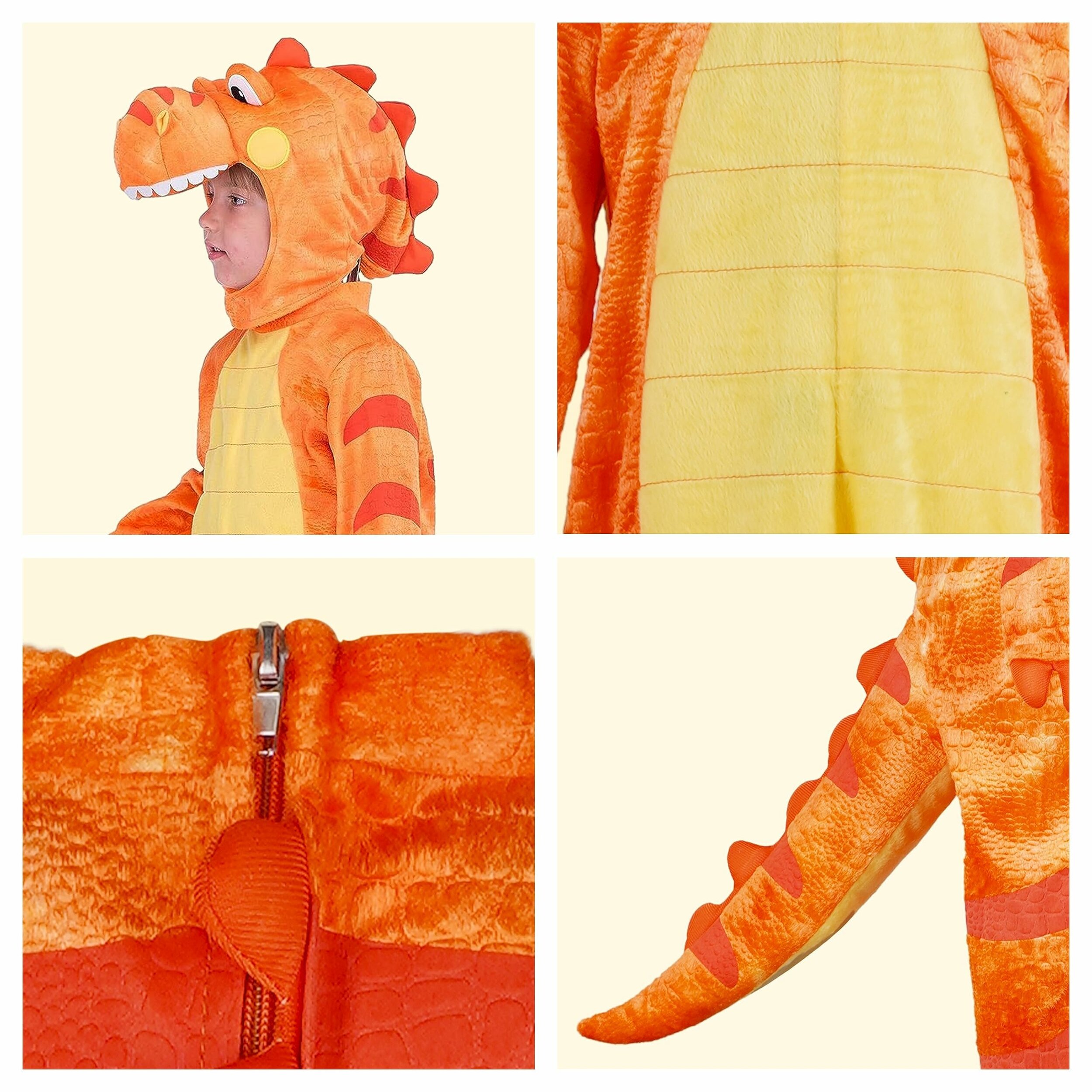 Costume T-Rex arancione Spooktacular Creations, altra vista con uovo di peluche