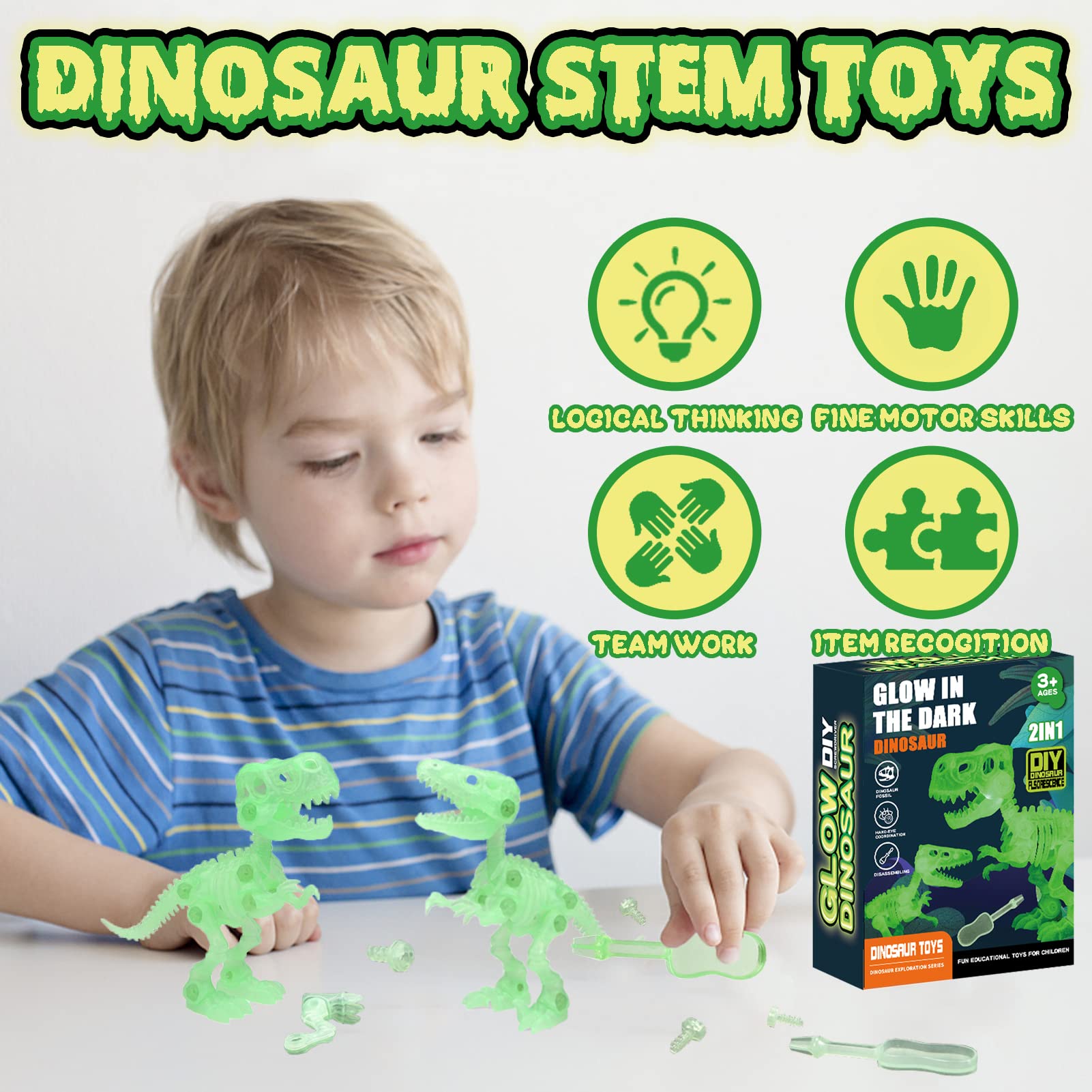 Bambino che avvita le ossa del T-Rex, dettaglio