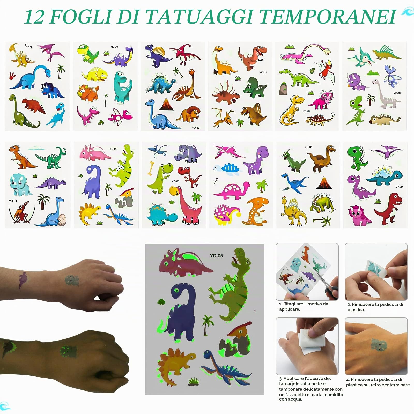 Tatuaggi e adesivi dinosauri del set Liangding