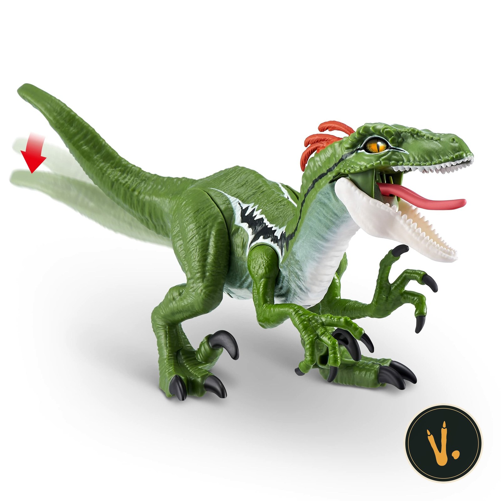 Robo Alive Dino Action Raptor di ZURU con la bocca aperta