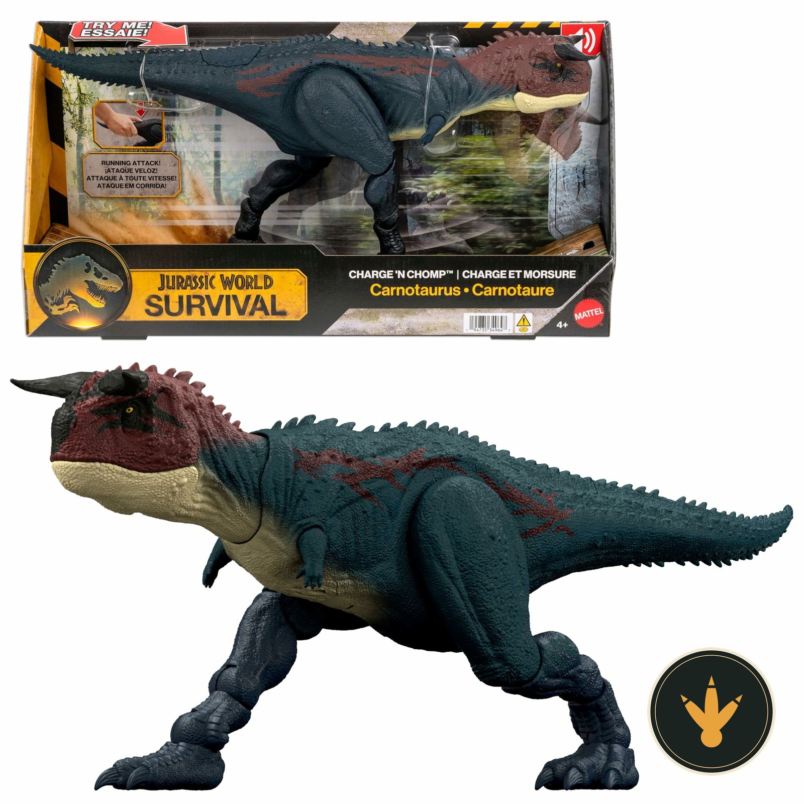 Carnotauro Charge N Chomp Mattel JKG85 di Jurassic World