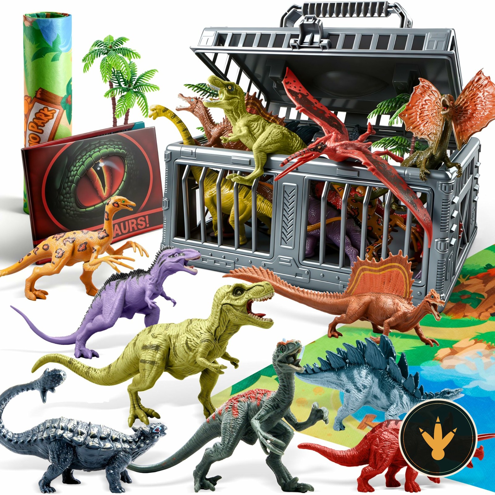 Set dinosauri JOYIN con figure, alberi, tappeto parco e recinto