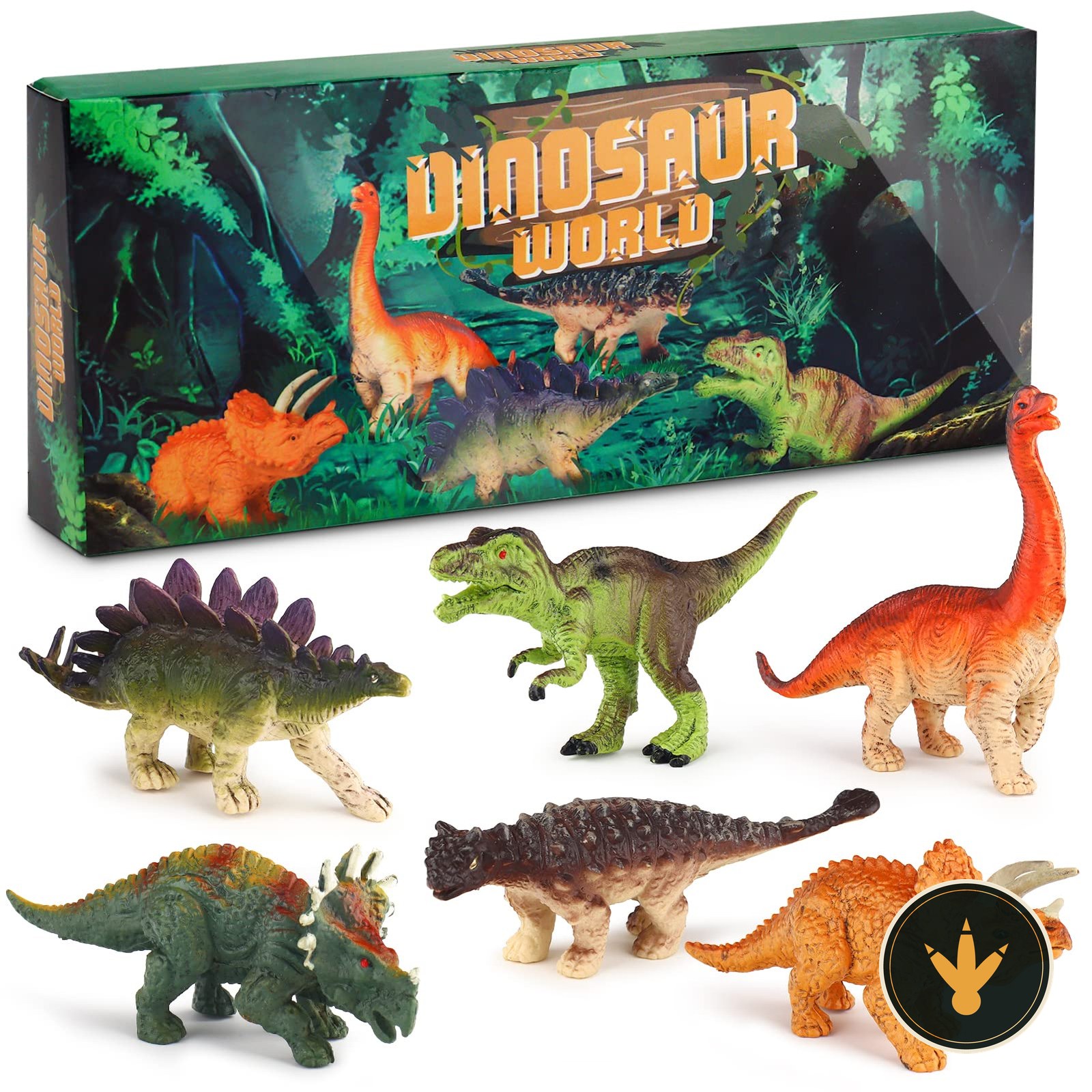 Sei mini dinosauri giocattolo Sanlebi colorati