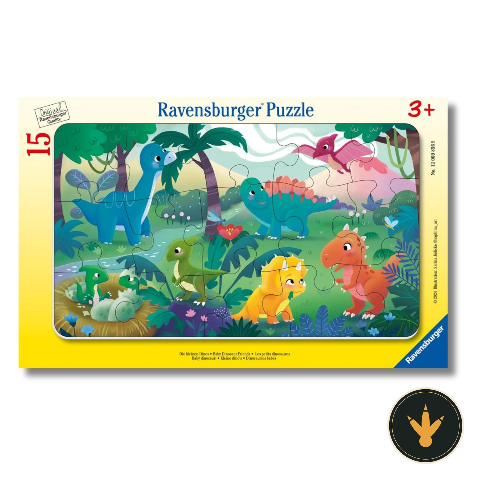Puzzle Ravensburger Cuccioli di dinosauro da 15 pezzi, confezione e puzzle composto