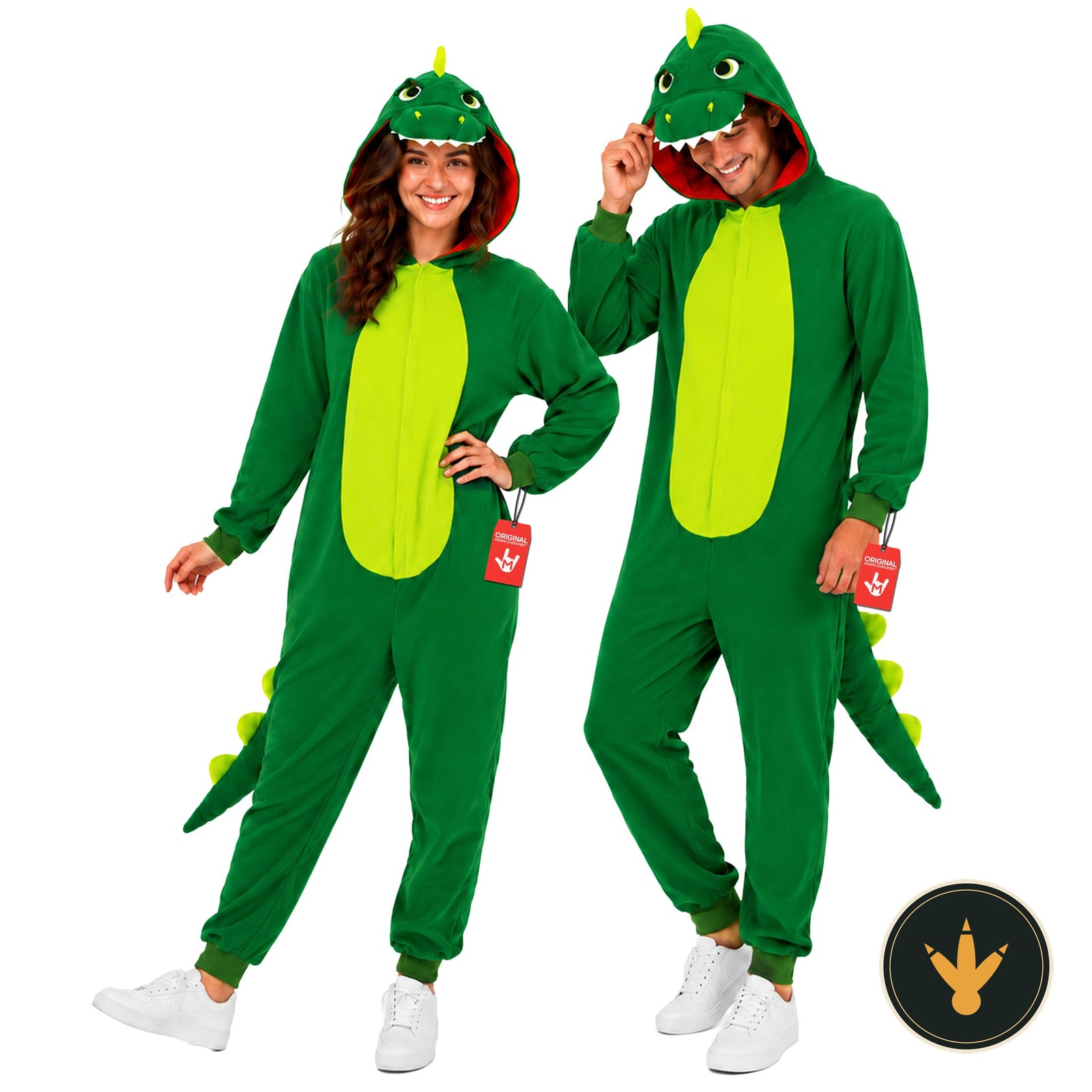 Costume da dinosauro verde Morph per adulti con cappuccio a testa di dinosauro