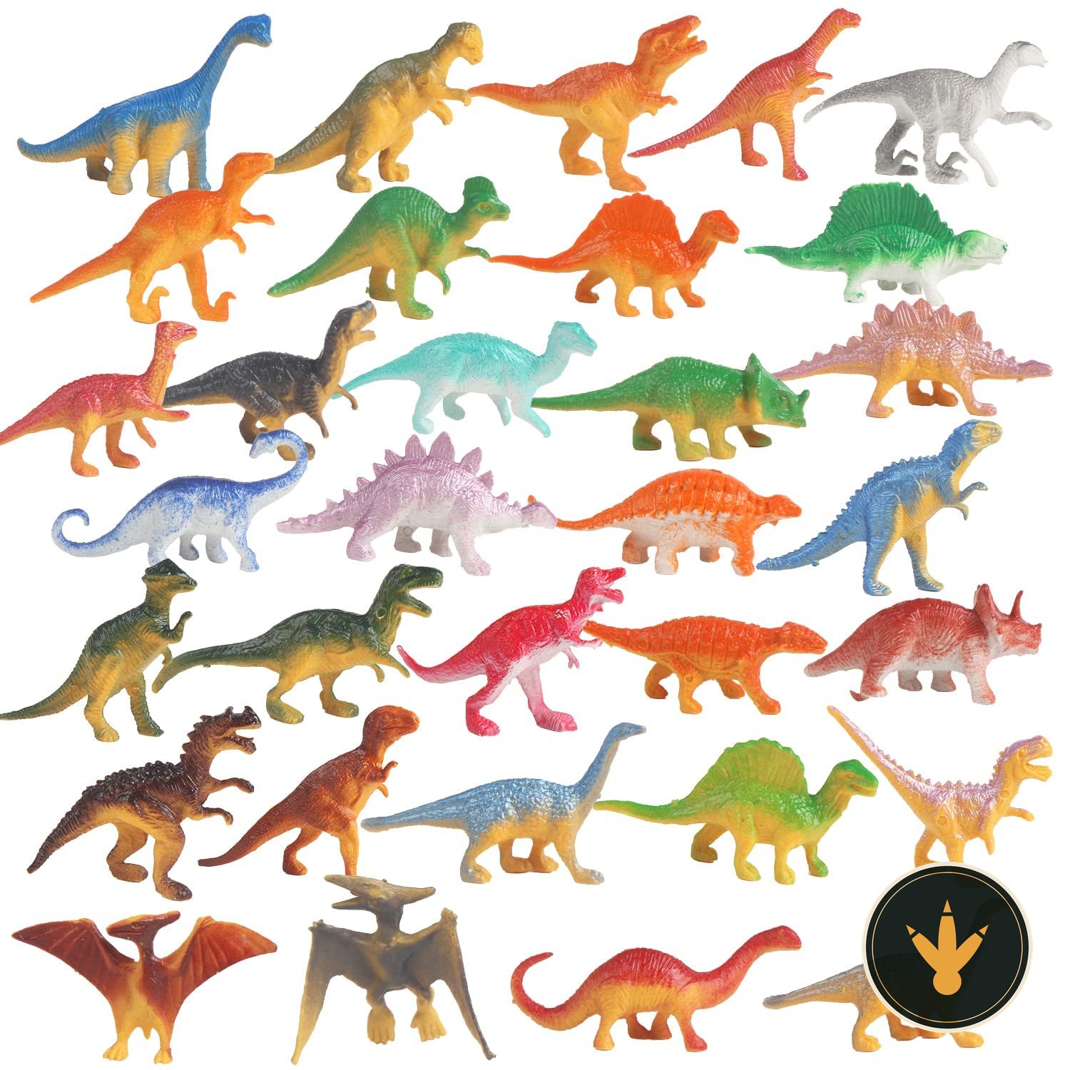 32 mini dinosauri DERAYEE colorati disposti in gruppo