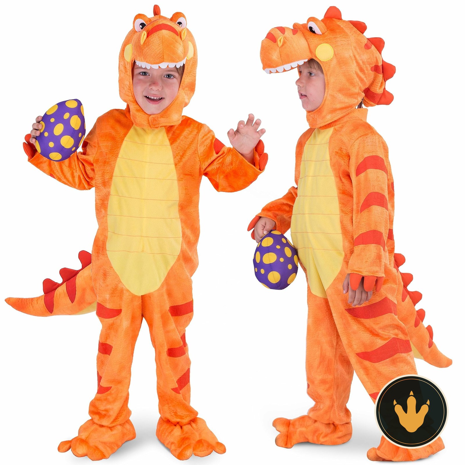 Costume T-Rex arancione Spooktacular Creations per bambino con cappuccio a forma di testa