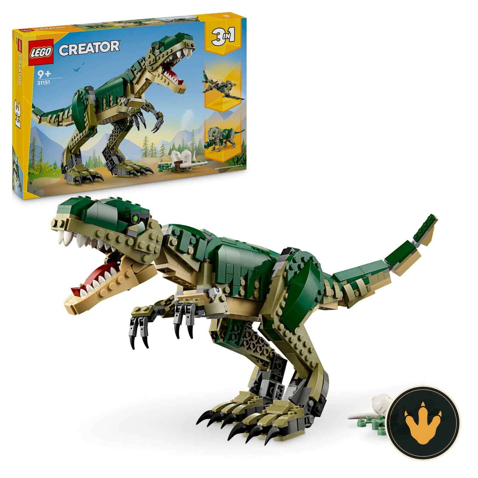 LEGO Creator 3 in 1 T. rex 31151, confezione e modello montato
