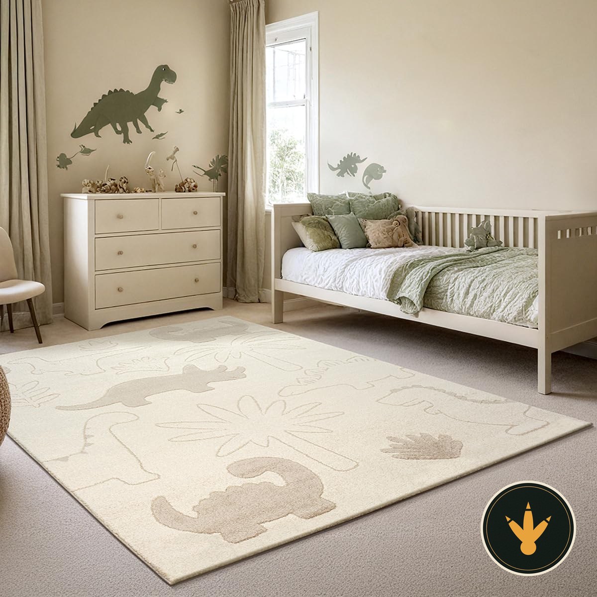 Tappeto dinosauri Elisa Kids crema con palme beige