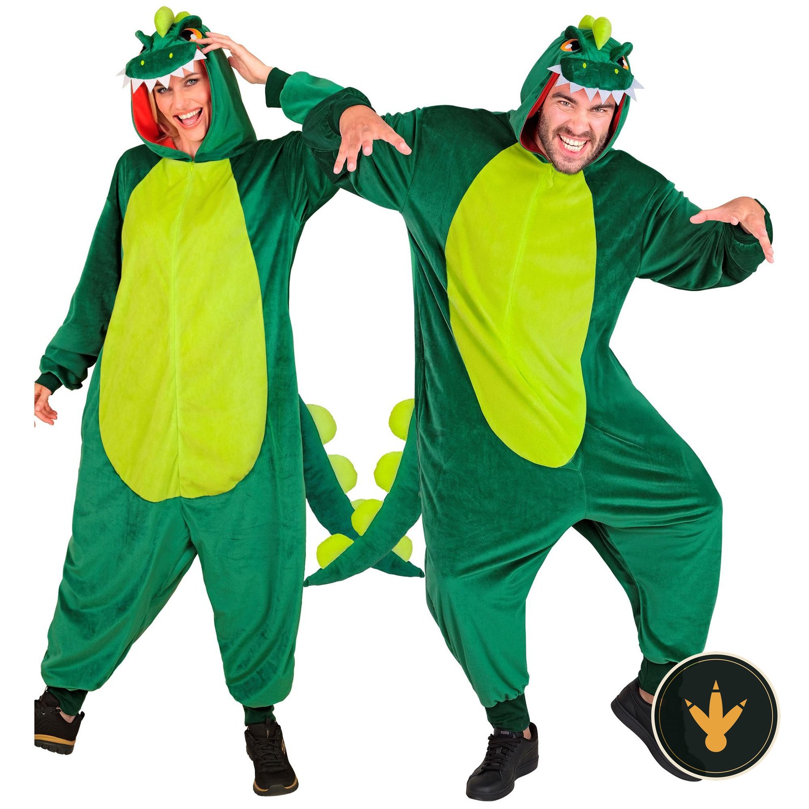 Tuta da dinosauro verde Widmann per adulti con cappuccio a faccia di dinosauro