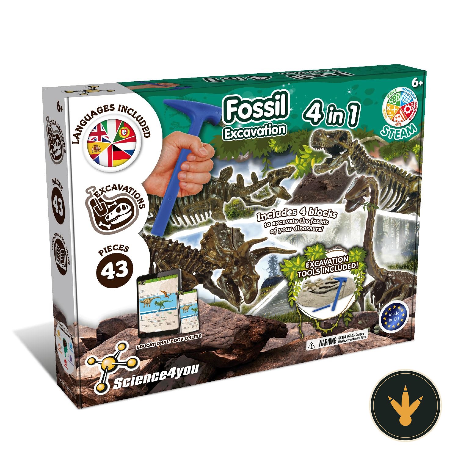 Confezione del kit scavo fossili Science4you 4 in 1