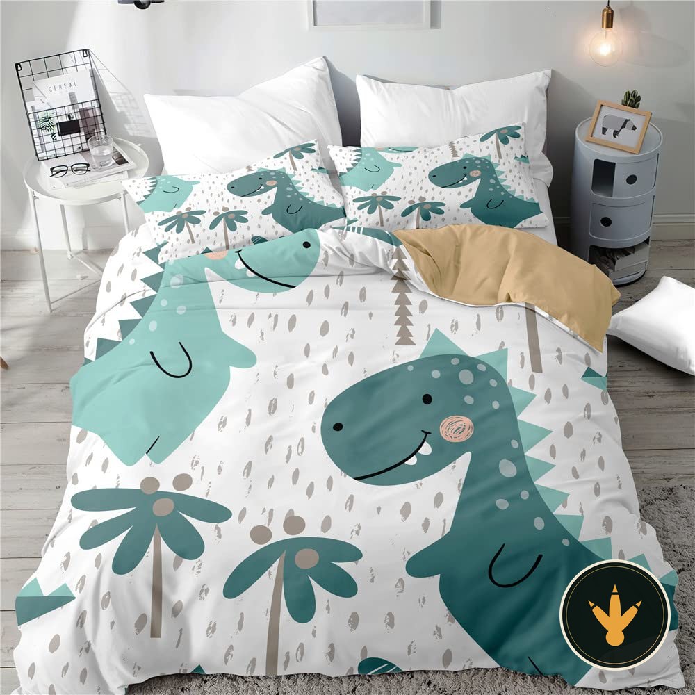 Copripiumino dinosauri Morbuy blu con due federe