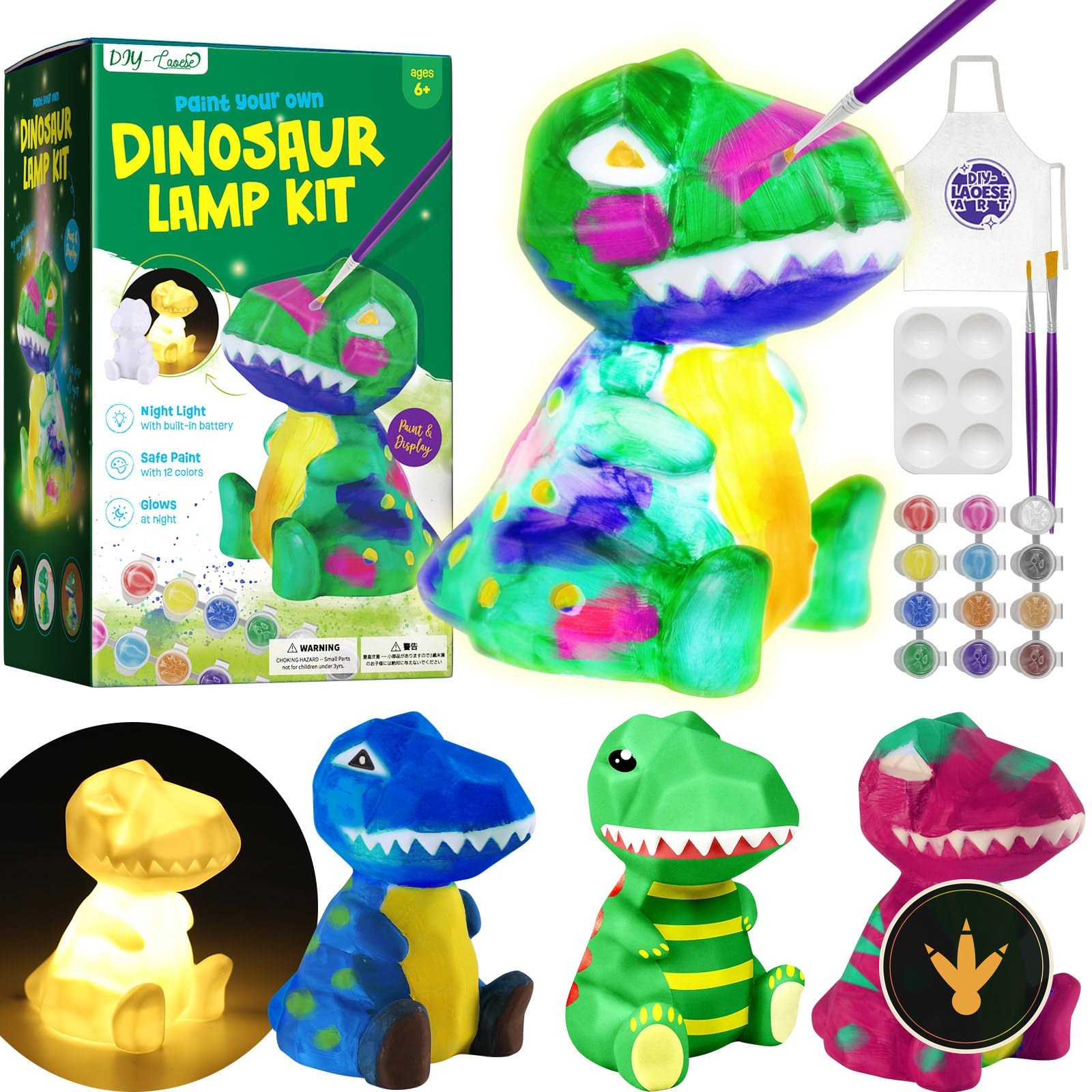 Kit lampada dinosauro da dipingere DIY-LAOESE con colori e pennelli