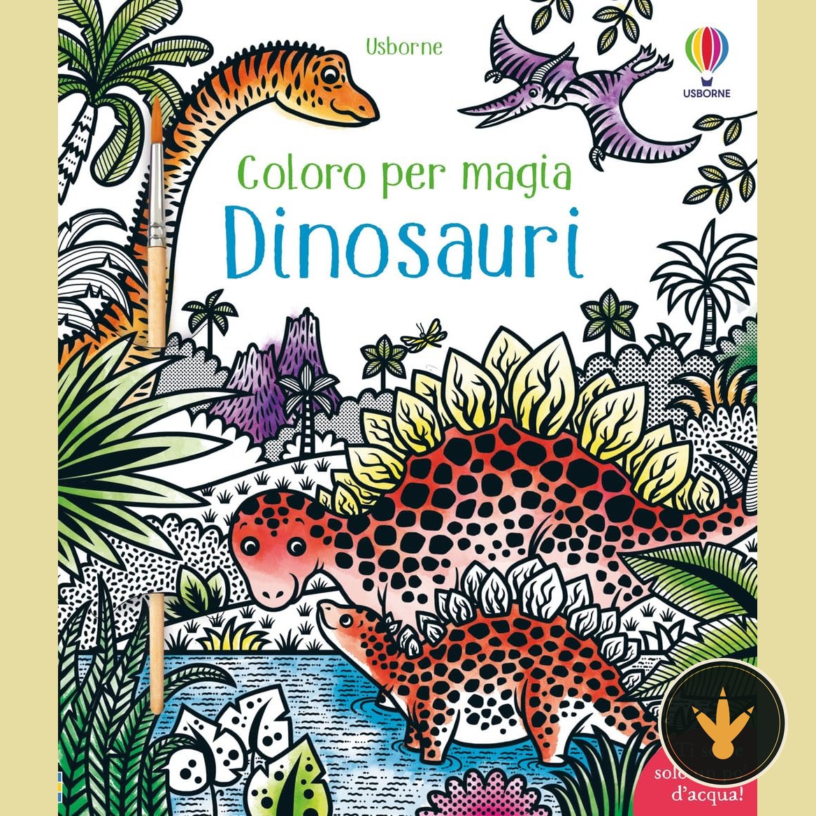 Copertina del libro Usborne Coloro con la magia Dinosauri con pennello