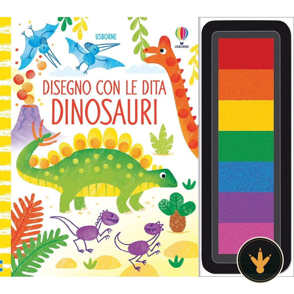 Copertina del libro Usborne Dinosauri da colorare con le dita, con tampone