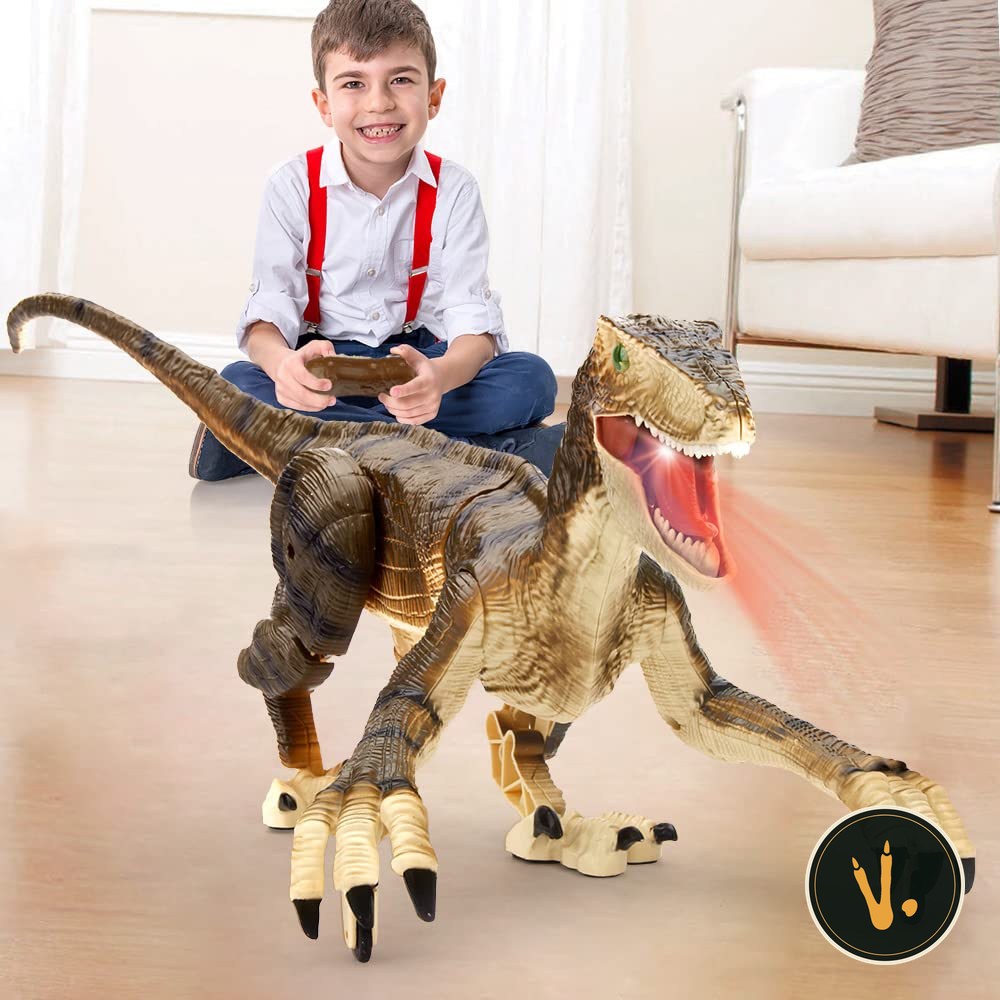 Velociraptor telecomandato FRUSE SM180 marrone con la bocca illuminata