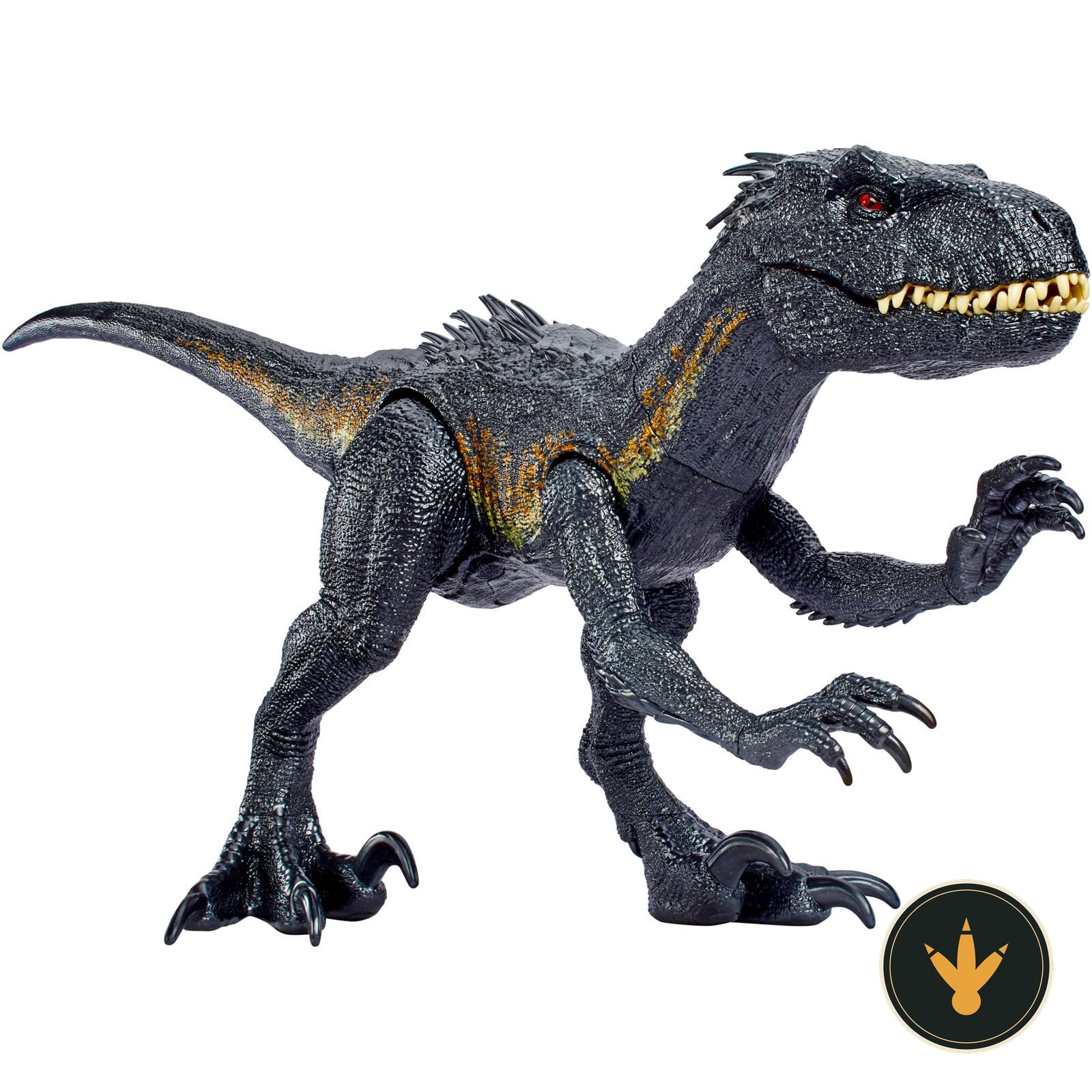 Indoraptor Supercolossale Mattel HKY14 nero con occhi rossi e bocca aperta