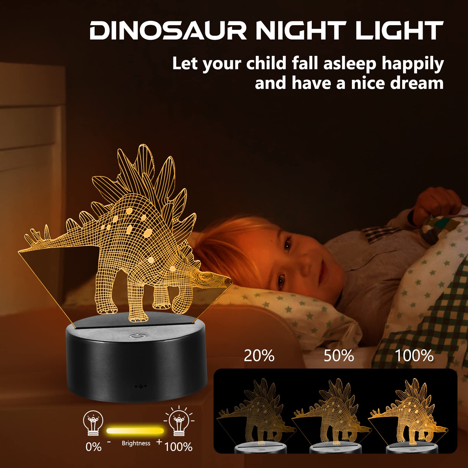 Lampada dinosauro 3D CENOVE, dettaglio dei pannelli