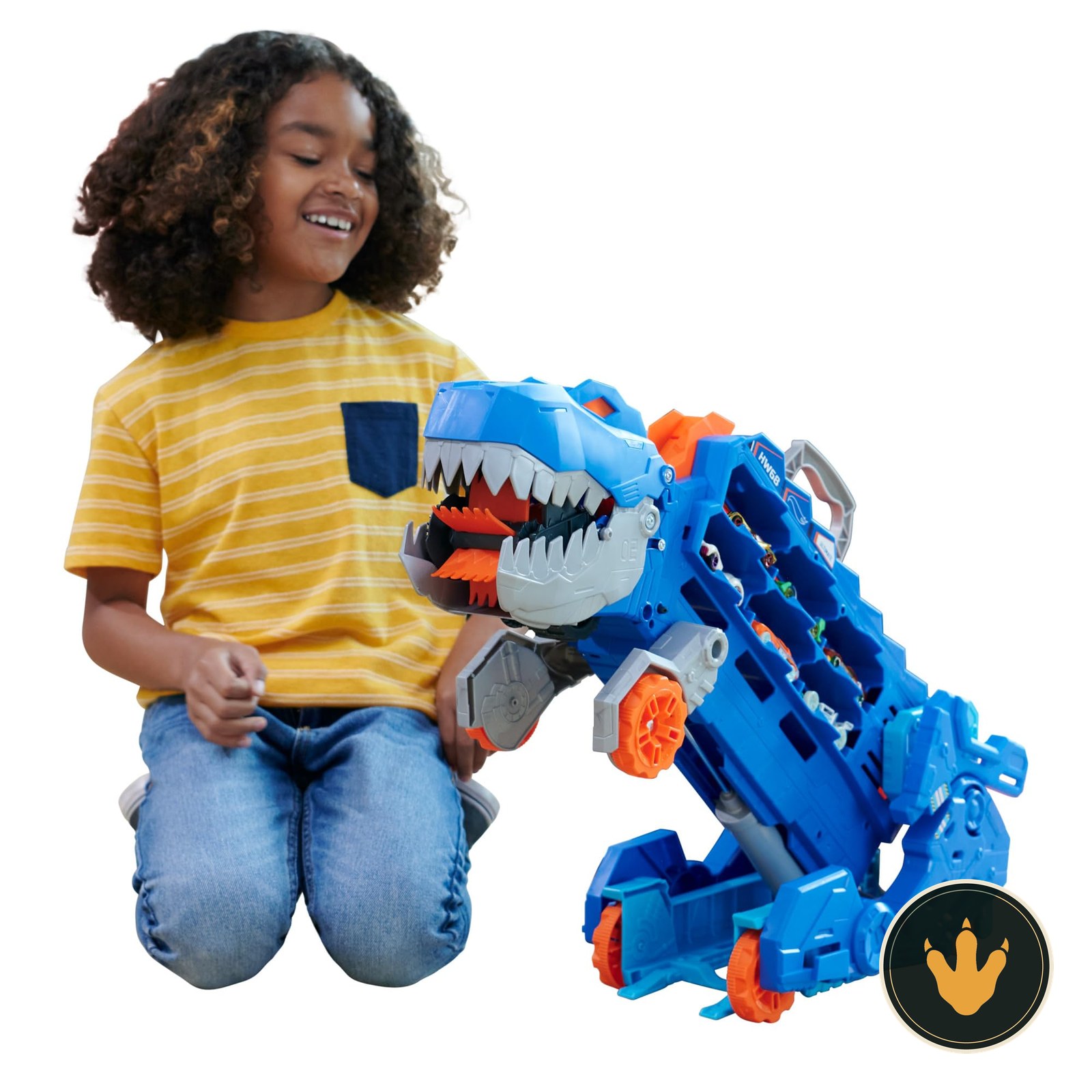 Hot Wheels Mega Dino Trasportatore trasformato in T-Rex blu