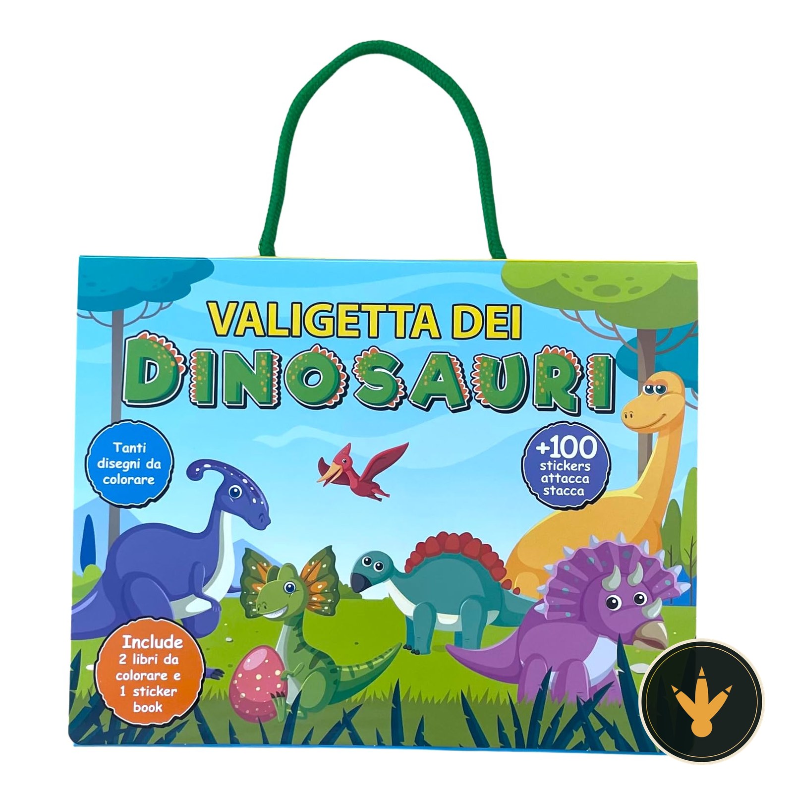 Valigetta dei dinosauri Euro Publishing con album da colorare e stickers