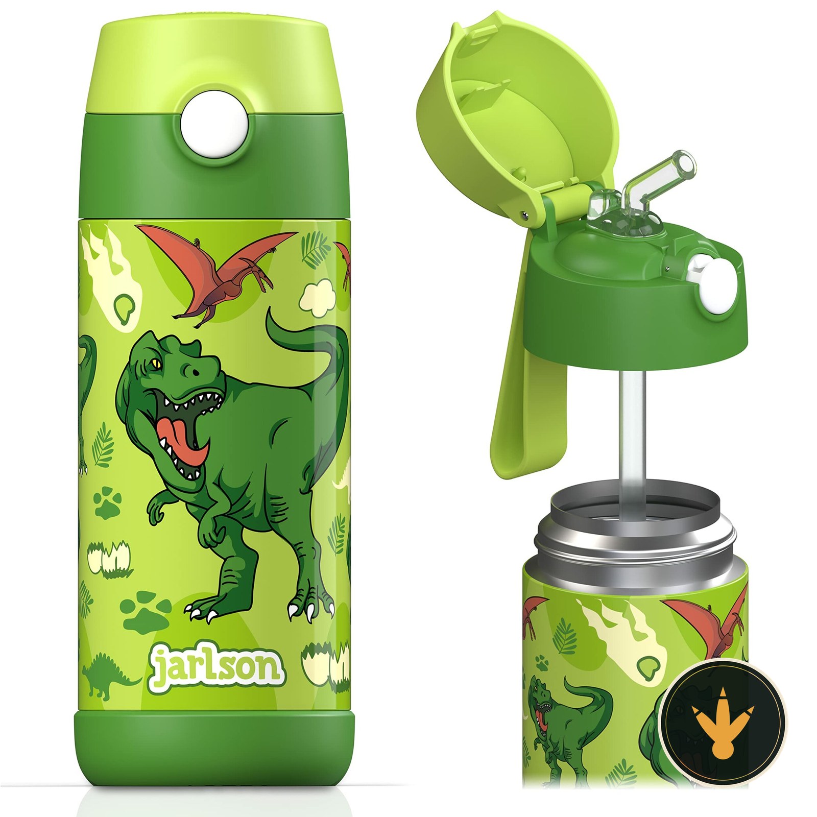 Borraccia termica Jarlson Charli con dinosauri e cannuccia