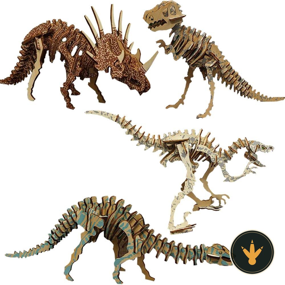 Quattro dinosauri in legno Fycooler montati