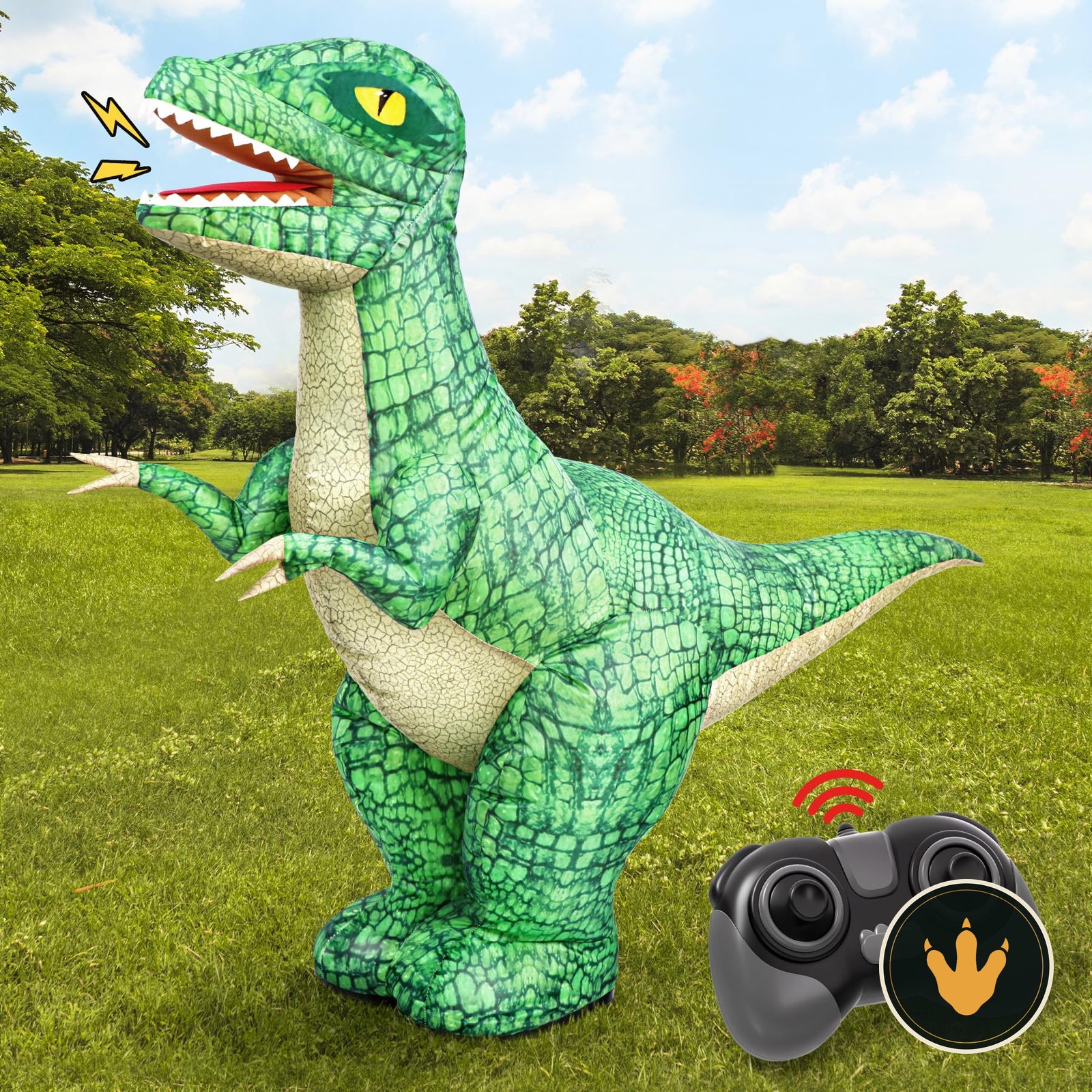 Dinosauro gonfiabile telecomandato Jovow, T-Rex verde alto 90 cm