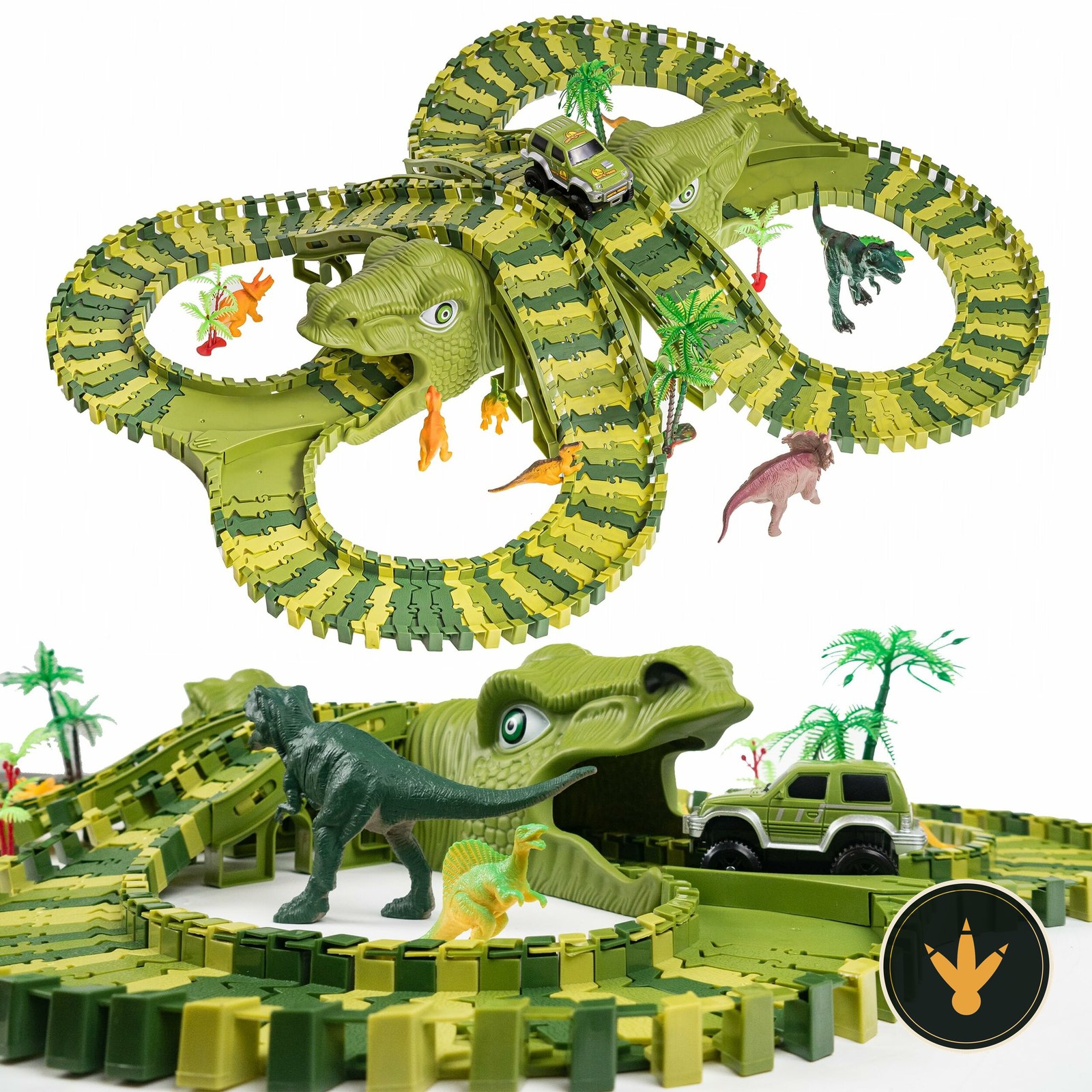 Pista dinosauri CELMAN con binari flessibili, loop e dinosauri