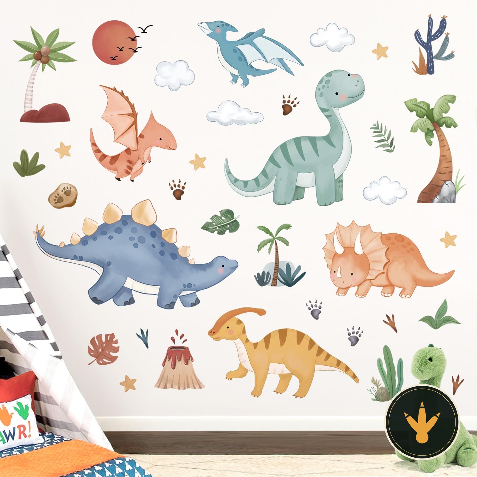 Adesivi murali dinosauri boho decalmile in cameretta